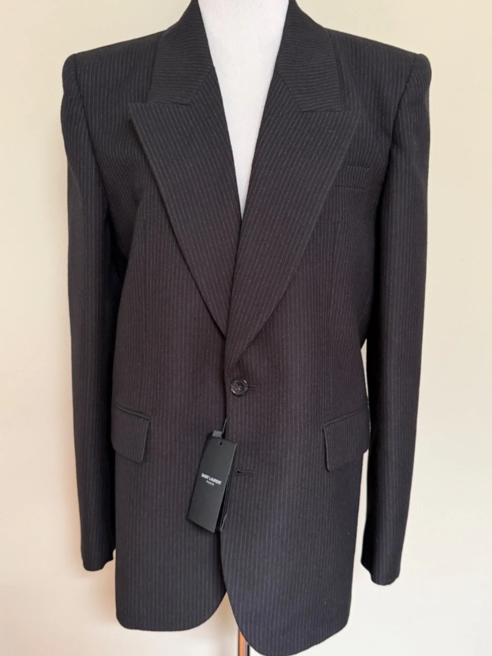 Saint Laurent YSL Black Micro Pinstripe Wool Tailleur Blazer Jacket